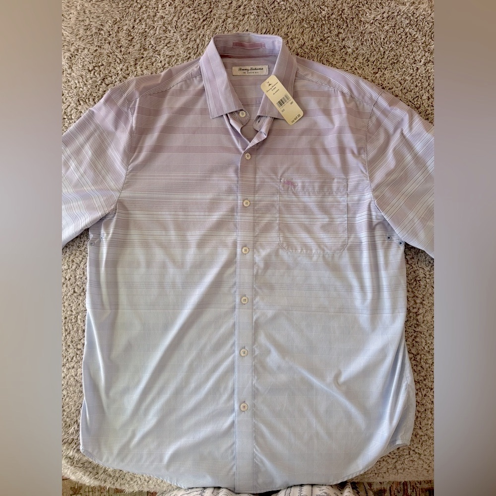 Tommy Bahama Lavender and Light Blue Striped Short-Sleeve Button-Down Shirt